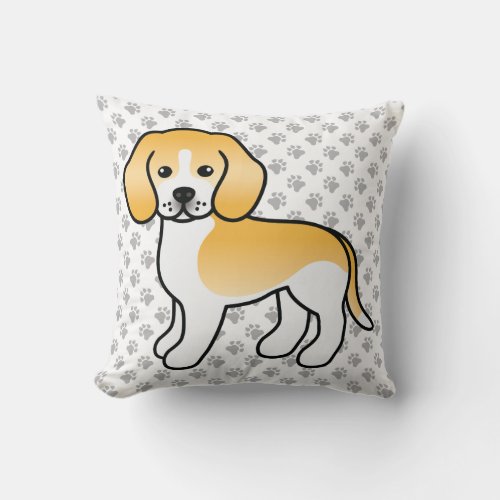 Lemon And white Beagle Cute Cartoon Dog  Paws Throw Pillow