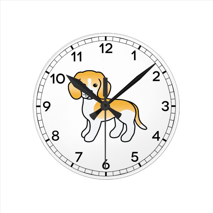 Lemon And White Beagle Cute Cartoon Dog Round Clock | Zazzle.com