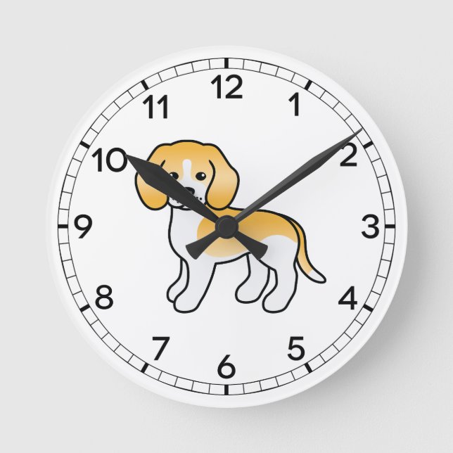 Lemon And White Beagle Cute Cartoon Dog Round Clock (Front)