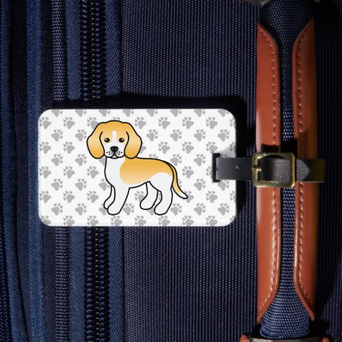 Lemon And White Beagle Cute Cartoon Dog  Text Luggage Tag