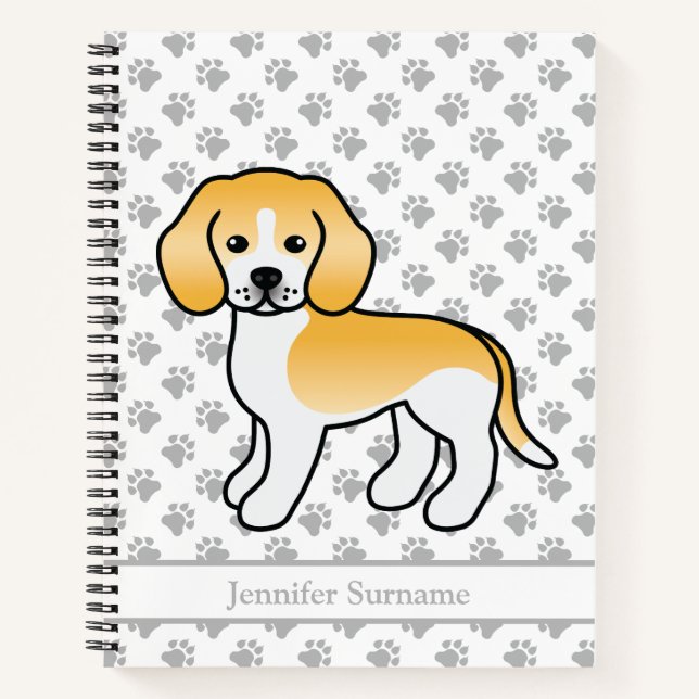Lemon And White Beagle Cute Cartoon Dog & Text Notebook (Front)