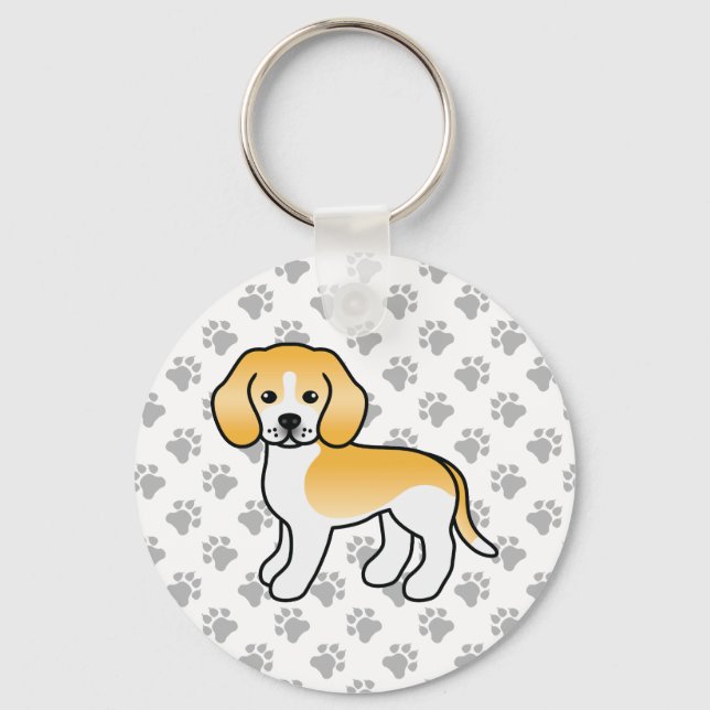 Lemon And White Beagle Cute Dog & Paws Keychain (Front)