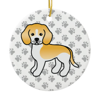 Lemon And White Beagle Dog Cartoon Illustration Ceramic Ornament
