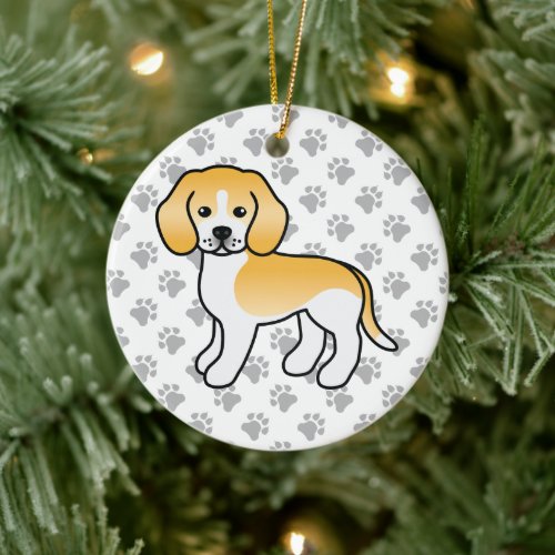 Lemon And White Beagle Dog With Custom Text Ceramic Ornament