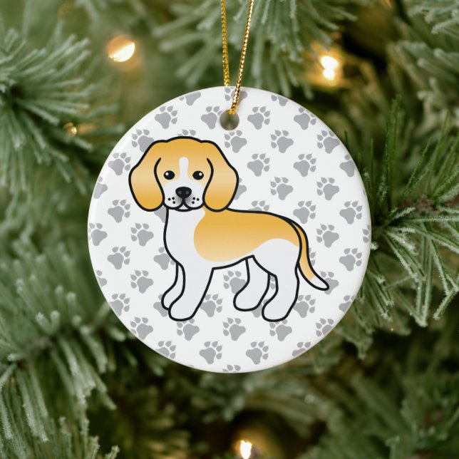 Lemon And White Beagle Dog With Custom Text Ceramic Ornament (Tree)