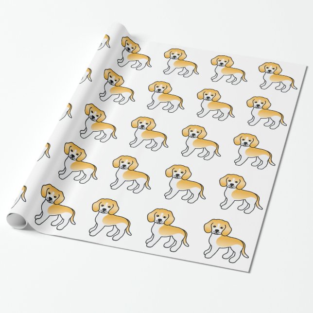 Lemon And White Beagle Dogs Wrapping Paper (Unrolled)