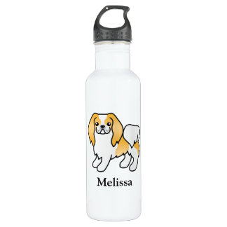 Lemon And White Japanese Chin Cartoon Dog &amp; Name Stainless Steel Water Bottle