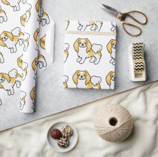 Lemon And White Japanese Chin Cartoon Dog Pattern Wrapping Paper