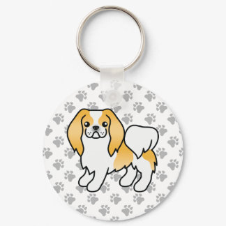 Lemon And White Japanese Chin Cartoon Dog &amp; Paws Keychain