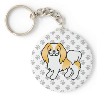Lemon And White Japanese Chin Cartoon Dog &amp; Paws Keychain