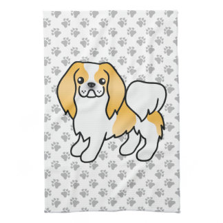 Lemon And White Japanese Chin Cartoon Dog &amp; Paws Kitchen Towel
