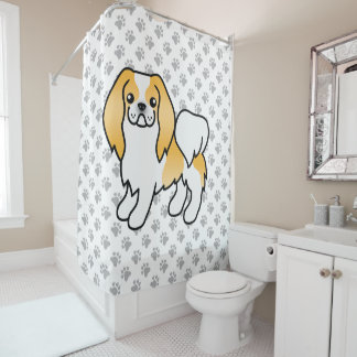 Lemon And White Japanese Chin Cartoon Dog &amp; Paws Shower Curtain