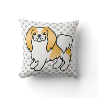 Lemon And White Japanese Chin Cartoon Dog &amp; Paws Throw Pillow