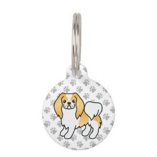 Lemon And White Japanese Chin Cartoon &amp; Pet's Info Pet ID Tag