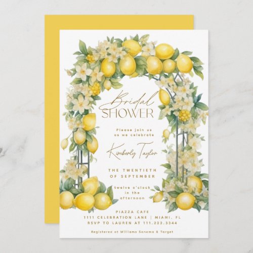 Lemon Arch Floral Boho Yellow Bridal Shower Invitation