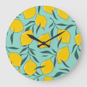 Lemon Art Fashion Abstract Seamless Large Clock