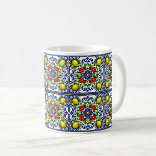 🍋 Lemon Azul Bloom — Mediterranean Azulejo Coffee Mug