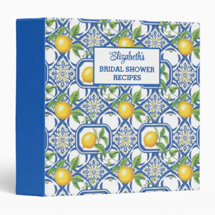 Lemon Azulejo Tiles Pattern Bridal Shower Recipes 3 Ring Binder