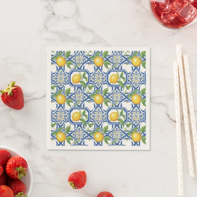 Lemon Azulejo Tiles Pattern Napkins (Insitu)