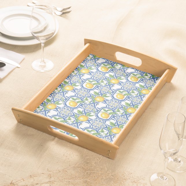 Lemon Azulejo Tiles Pattern Serving Tray (Front)