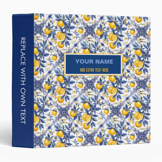 🍋 Lemon Azulejo with blue elements 3 Ring Binder (Front/Spine)