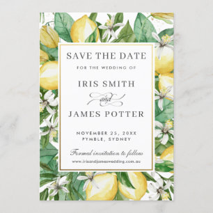 Lemon Azure Summer Greenery Save the Date Card