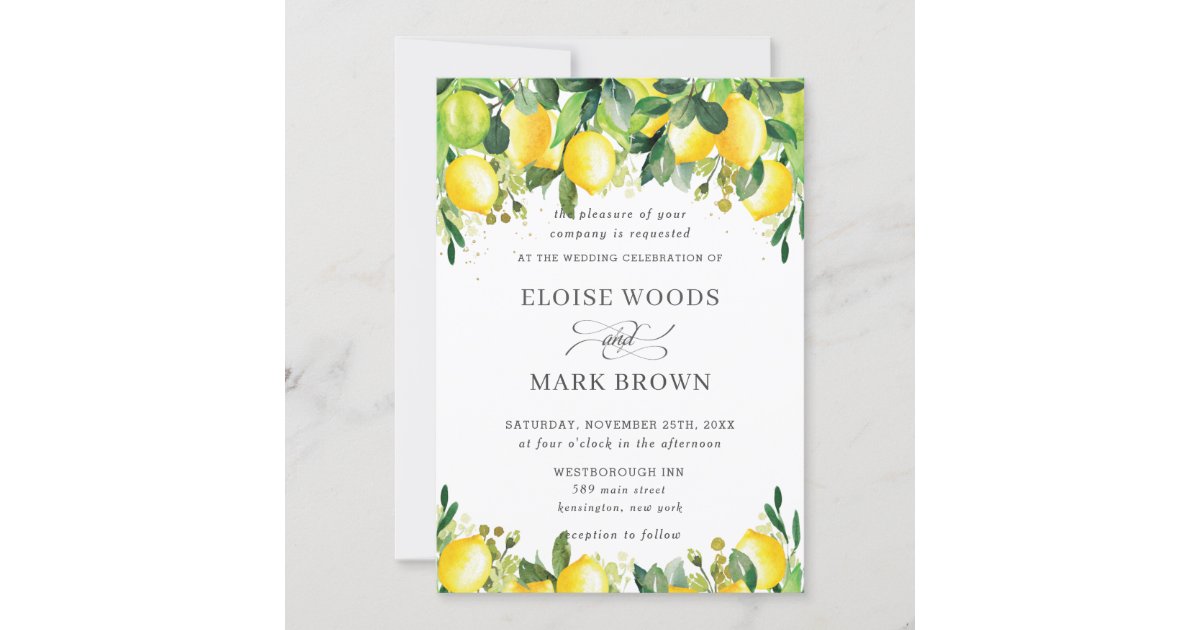 Lemon Azure Summer Greenery Wedding Invitation | Zazzle