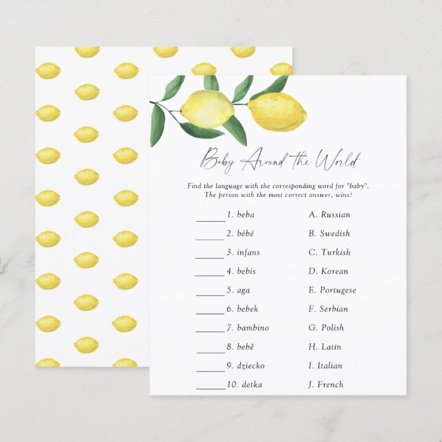 Lemon - Baby around the world Baby Shower Game (Front/Back)