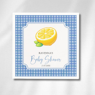 Lemon Baby Blue Checkered Plaid Baby Shower Napkins
