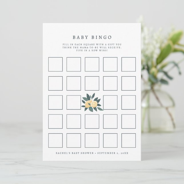 lemon baby shower bingo game card (Standing Front)