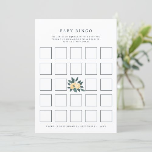 lemon baby shower bingo game card