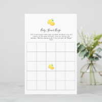 Lemon Baby Shower Bingo Game Elegant Script Chic