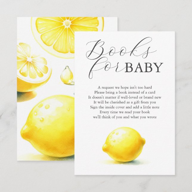 Lemon Baby Shower Books For Baby Enclosure Card (Front/Back)