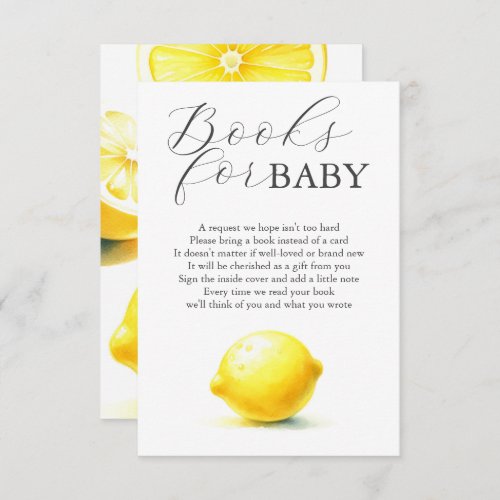 Lemon Baby Shower Books For Baby Enclosure Card