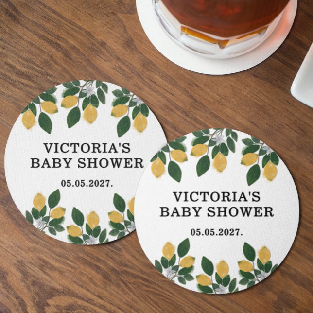 Lemon Baby Shower Candy  Round Paper Coaster (Creator Uploaded)