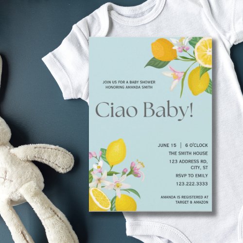 Lemon Baby Shower Ciao Baby Italian Theme  Invitation