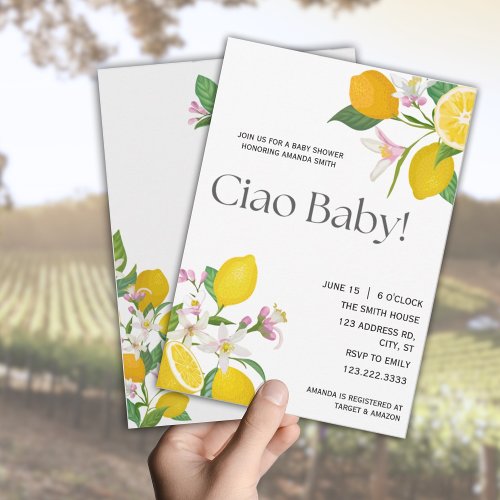 Lemon Baby Shower Ciao Baby Italian Theme  Invitation