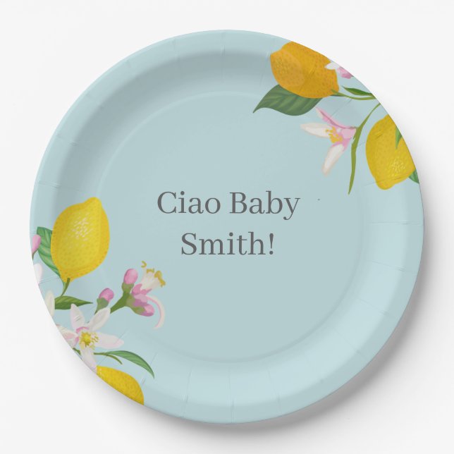 Lemon Baby Shower, Ciao Baby, Italian Theme  Paper Plates (Front)