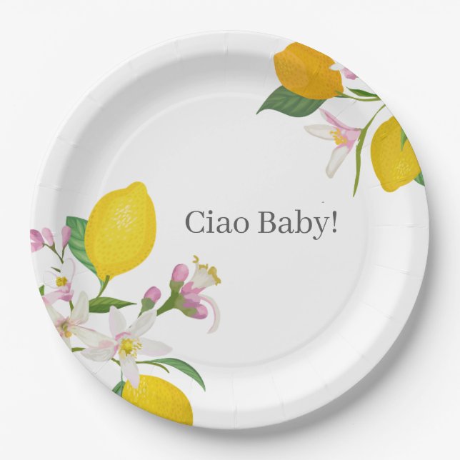 Lemon Baby Shower, Ciao Baby, Italian Theme  Paper Plates (Front)