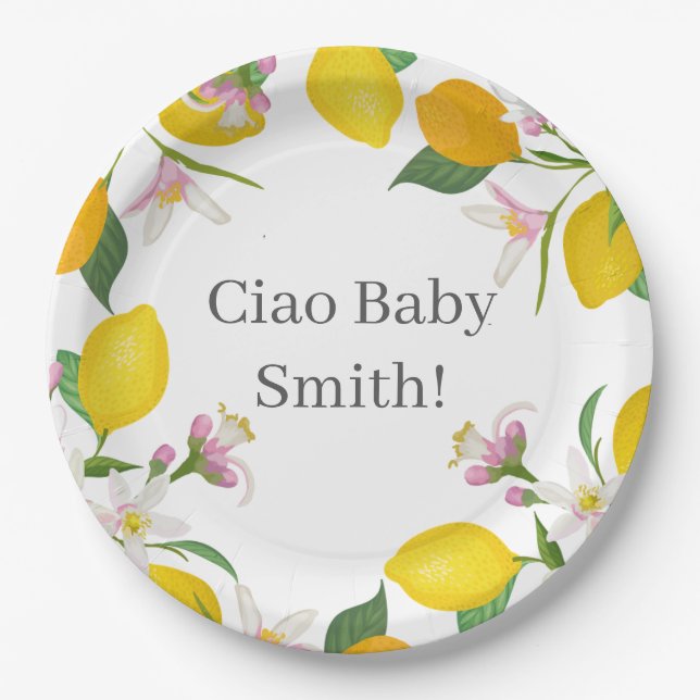 Lemon Baby Shower, Ciao Baby, Italian Theme  Paper Plates (Front)