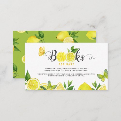 Lemon Baby Shower Citrus Butterfly Books For Baby Enclosure Card