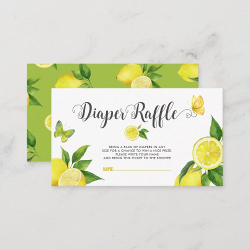 Lemon Baby Shower Citrus Butterfly Diaper Raffle Enclosure Card