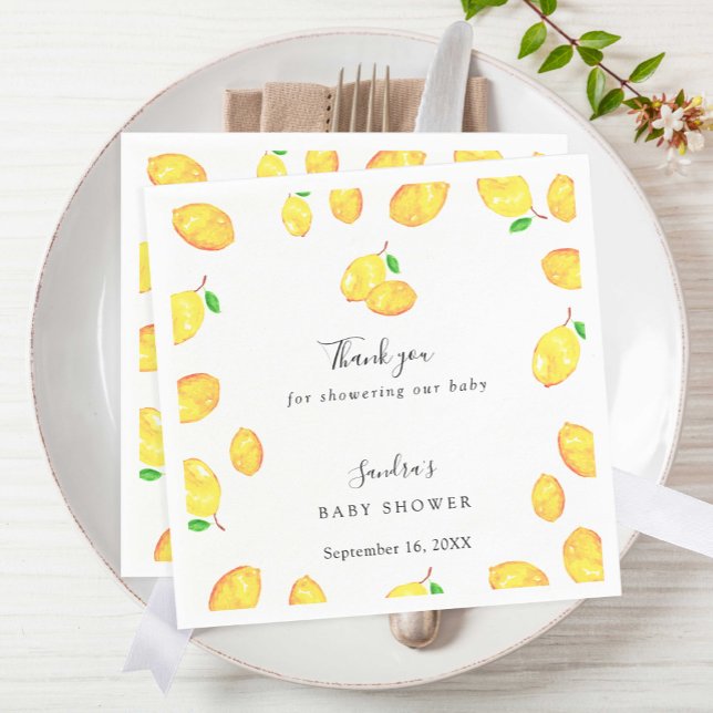 Lemon Baby Shower Elegant Thank you Script Frame Napkins (Creator Uploaded)