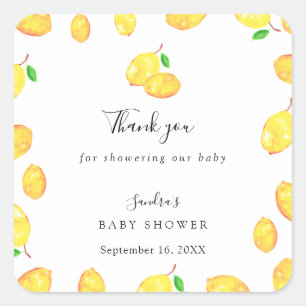 Lemon Baby Shower Elegant Thank you Script Frame Square Sticker