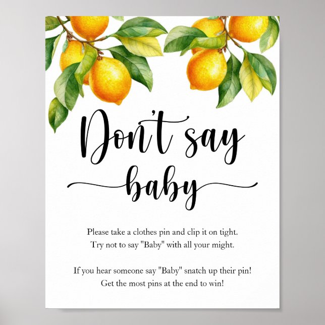 Lemon Baby Shower Game Don't Say Baby Poster (Front)