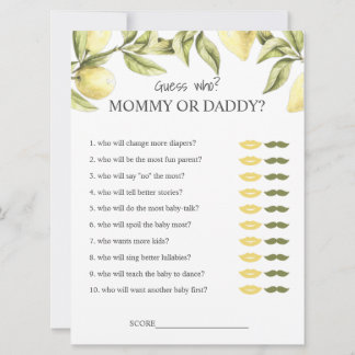 Lemon baby shower games mommy or daddy guess who invitation
