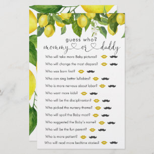 Lemon Baby Shower "Guess Who" Game