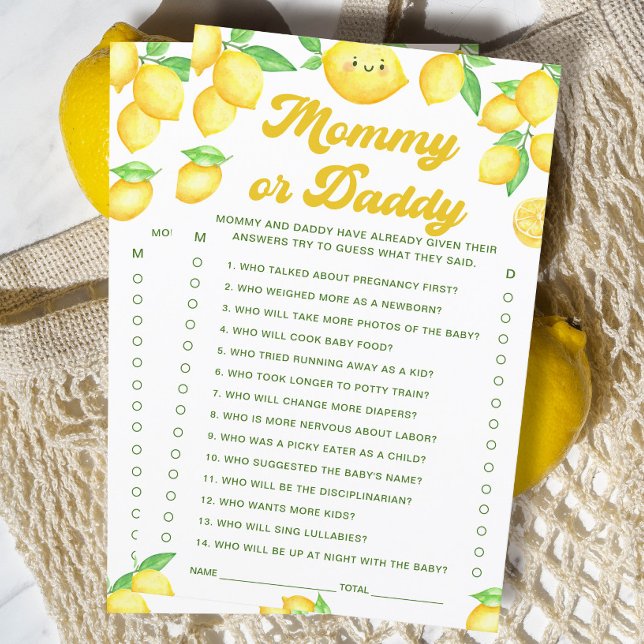 Lemon Baby Shower Guess Who Mommy or Daddy Game (Creator Uploaded)