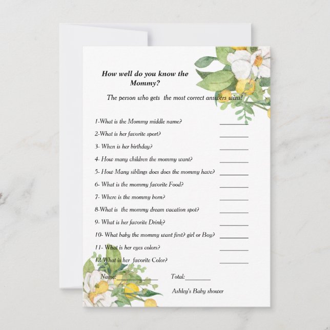 Lemon Baby shower How well do you know the mommy   Invitation (Front)