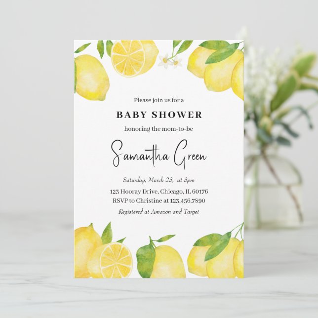Lemon Baby Shower Invitation (Standing Front)